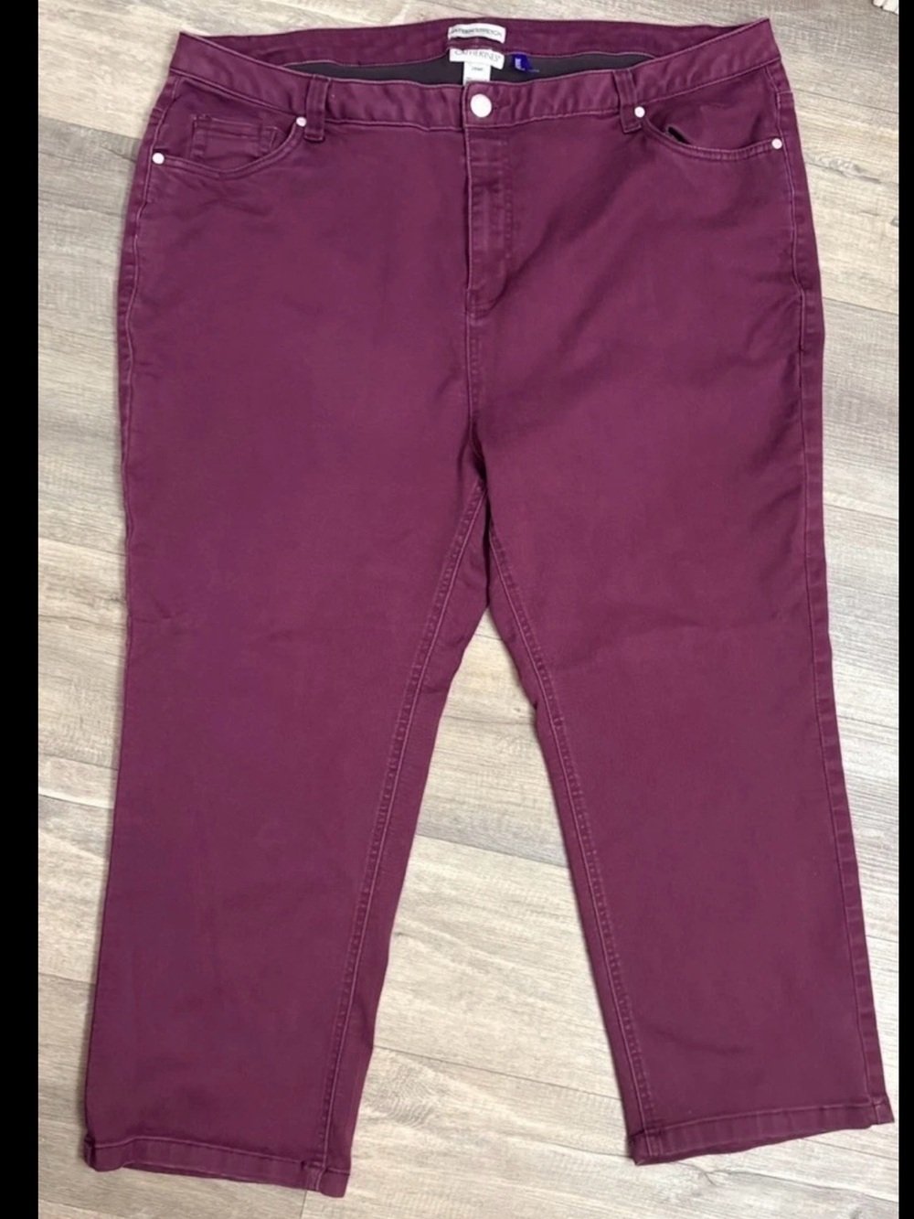 Catherines Womens Petites Burgundy Solid Stretch Jeans tummy control sz 24w plus